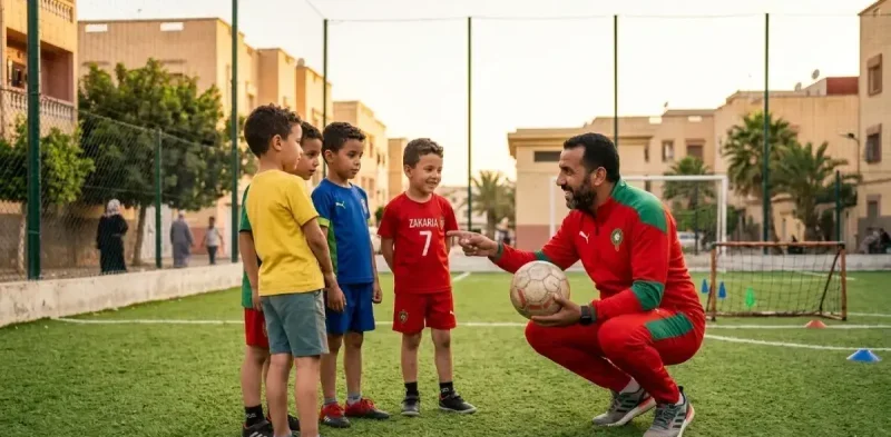 مدرب كرة قدم معتمد يشرف على تدريب وتكوين الناشئين في مدرسة كروية بالمغرب.