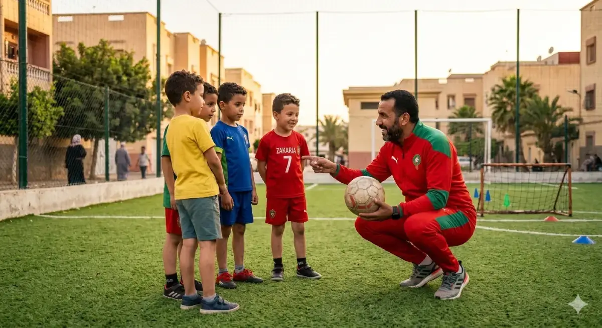 مدرب كرة قدم معتمد يشرف على تدريب وتكوين الناشئين في مدرسة كروية بالمغرب.