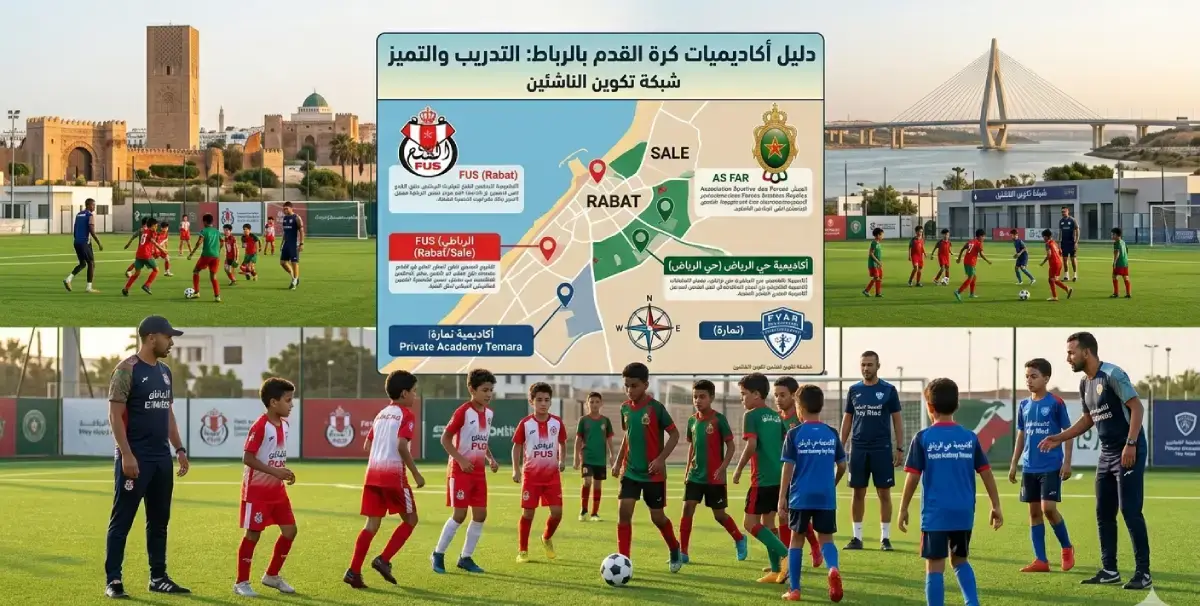 أطفال في حصة تدريب كرة القدم بمدرسة ناشئين في الرباط 2026 — منهج تربية فوت التعليمي.