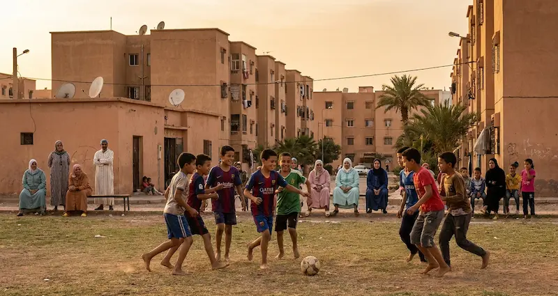 ملعب قرب مجهز في حي شعبي بمراكش — بديل اقتصادي لأكاديميات كرة القدم الخاصة للأطفال المغاربة.